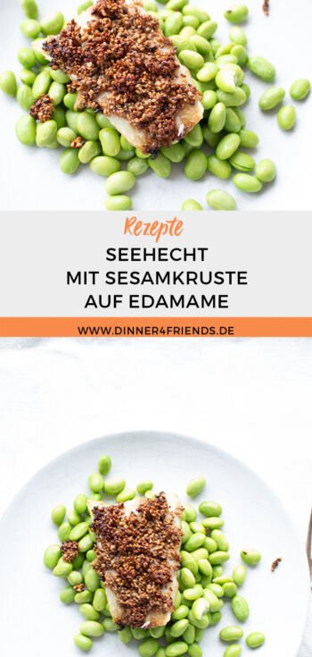 Seehechtfilet mit Sesamkruste auf Edamame